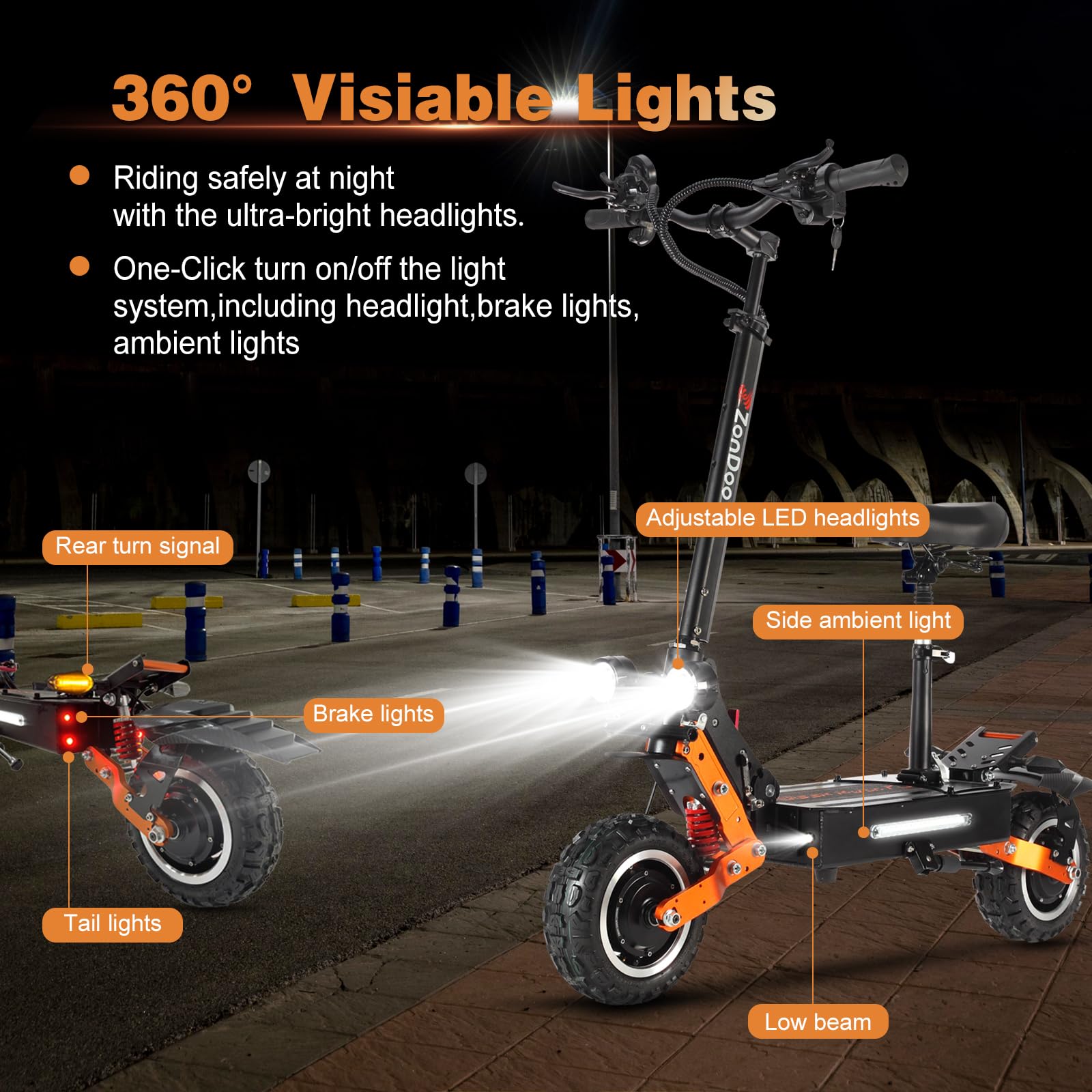 Dual Motor All-Terrain Electric Scooter with Seat