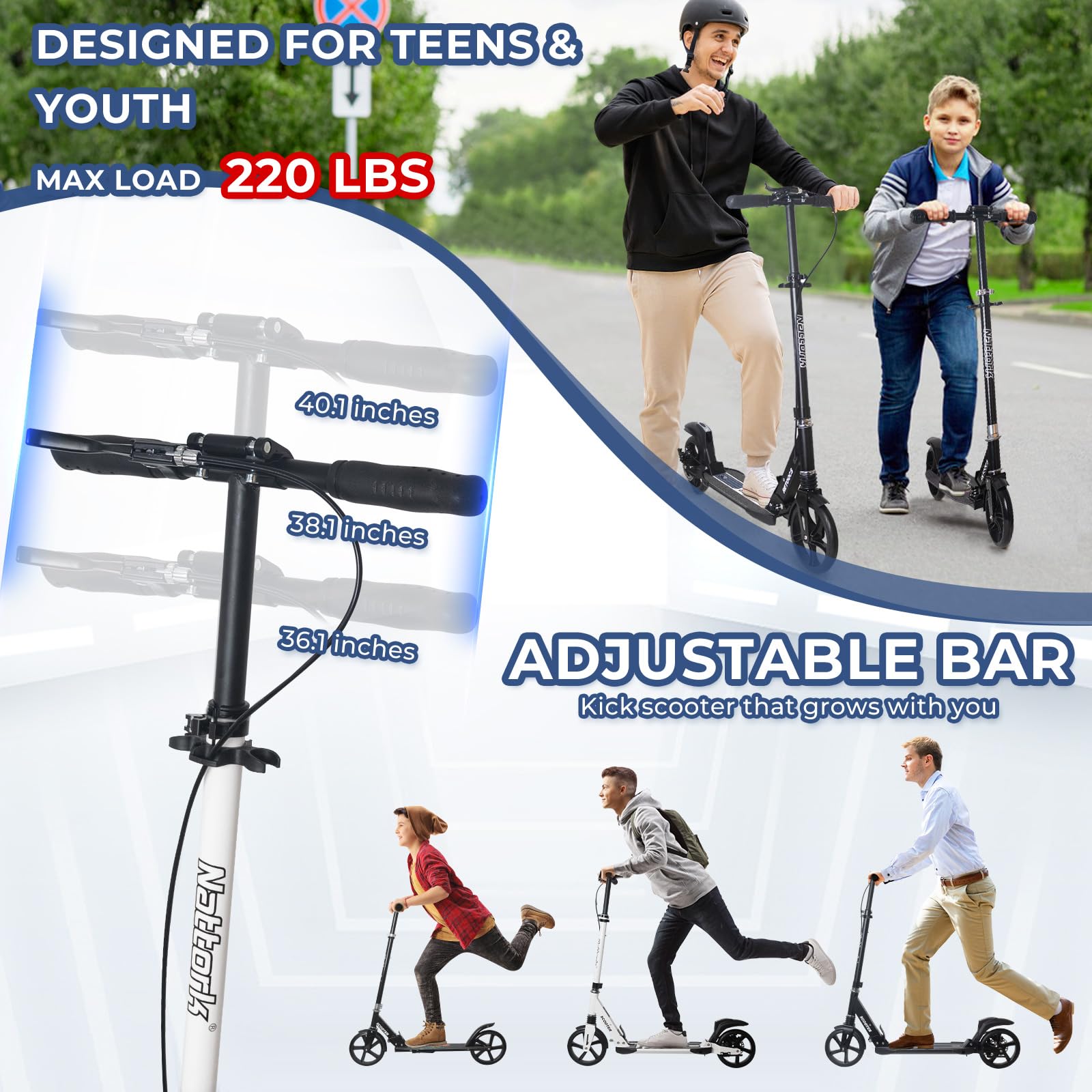 Foldable Kick Scooter for Kids & Adults
