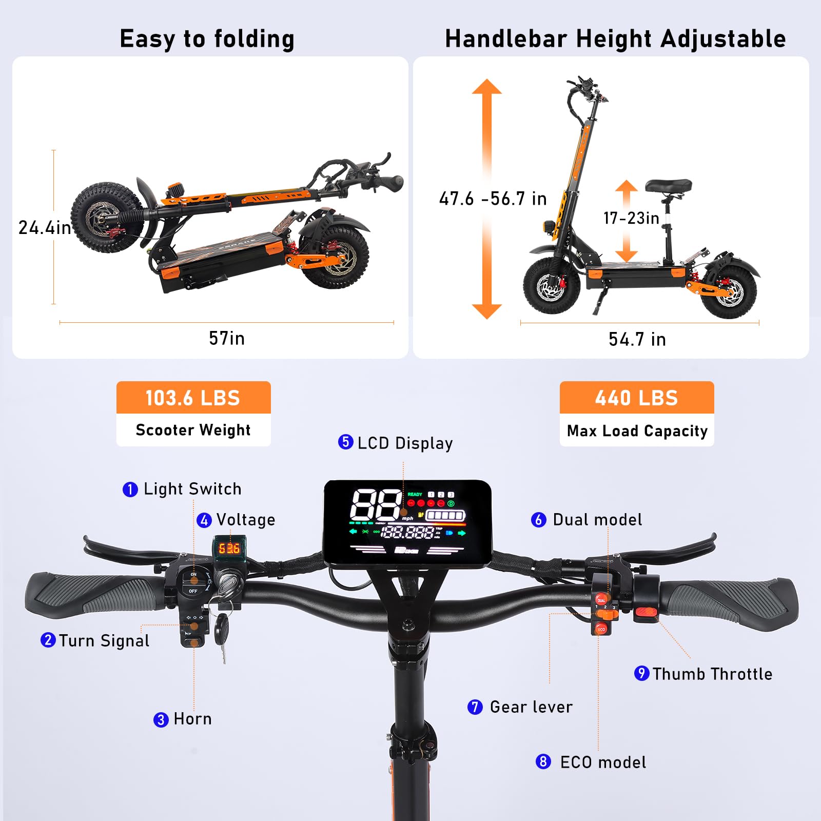 Dual Motor All-Terrain Electric Scooter with Seat