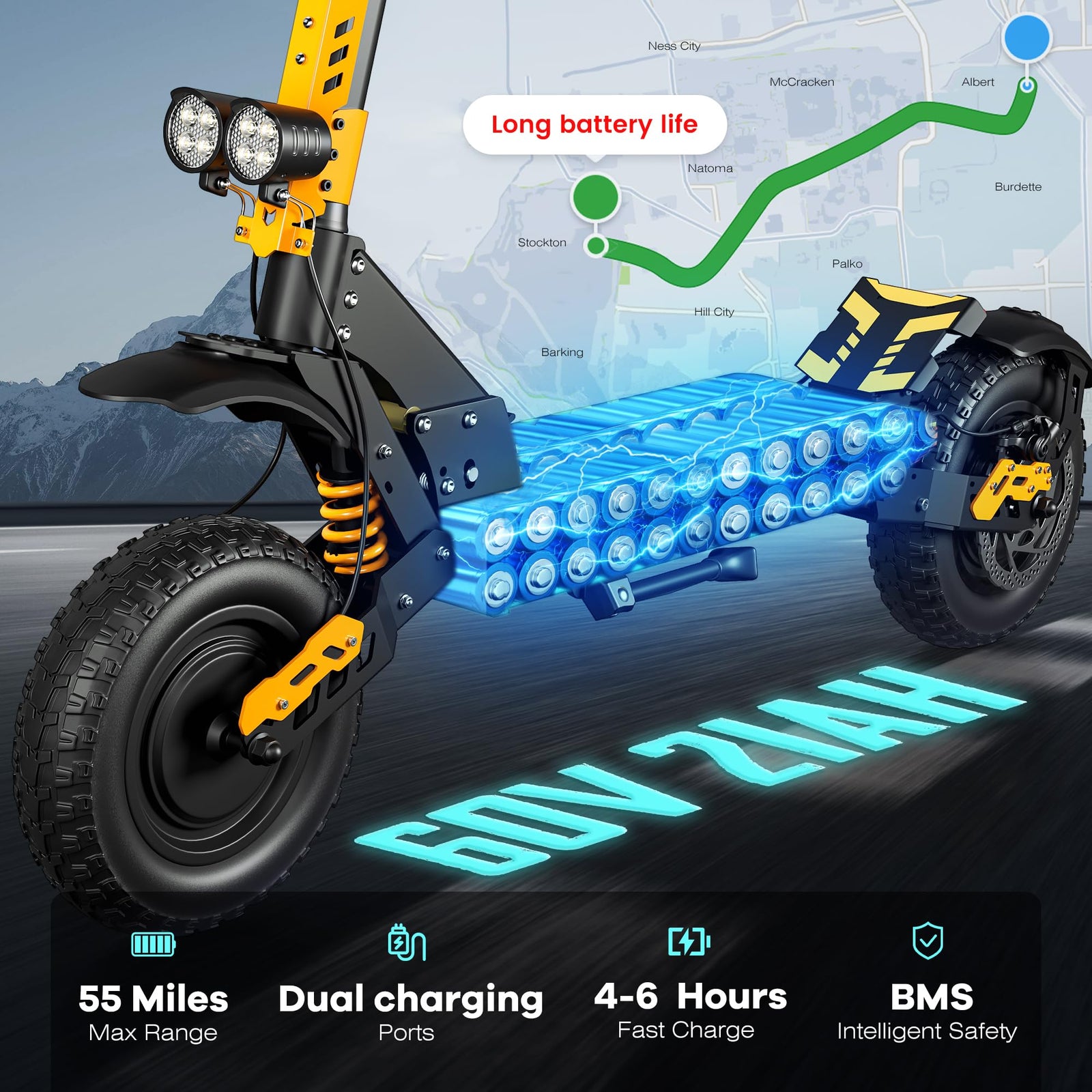 Dual Motor All-Terrain Electric Scooter with Seat