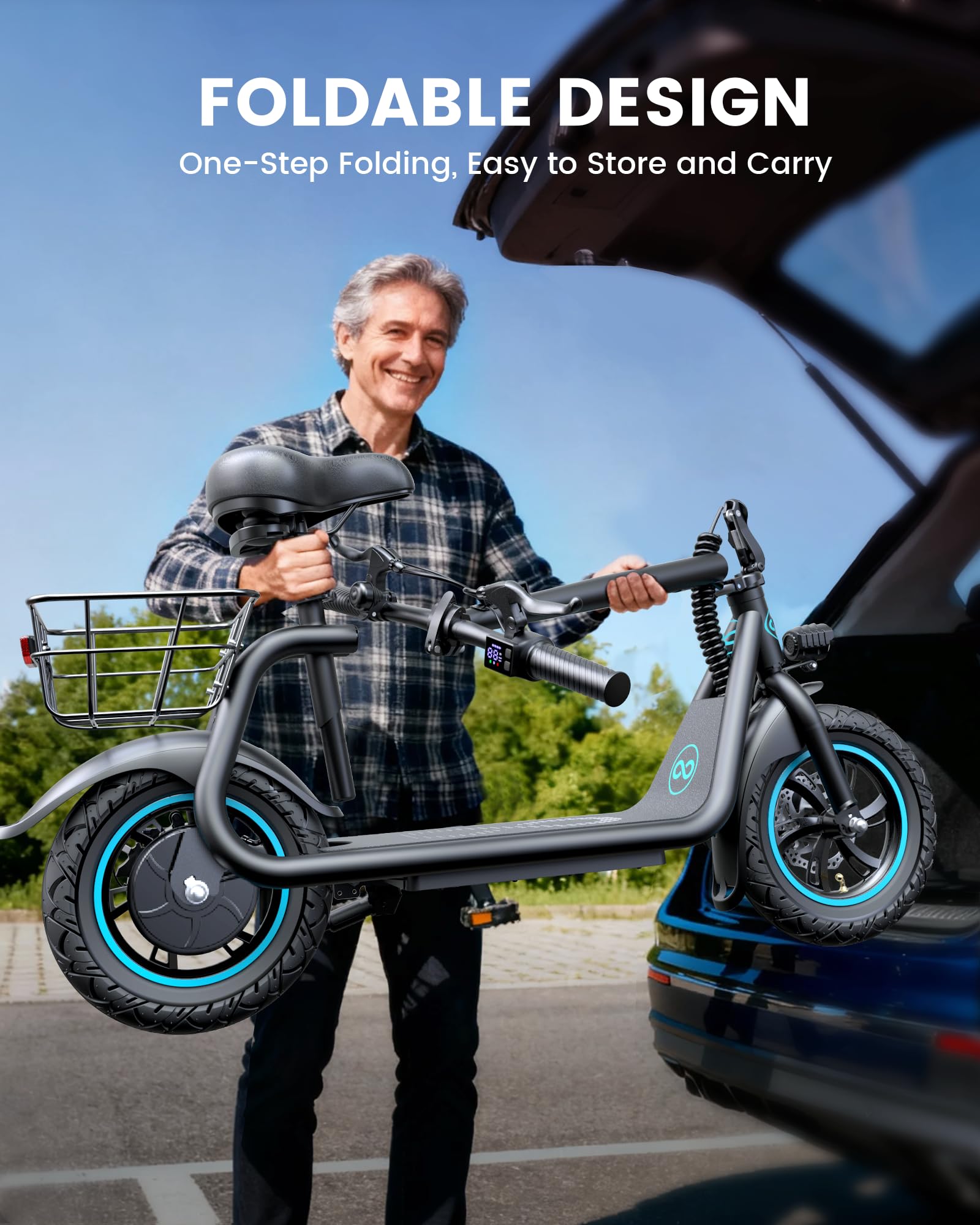 Electric Scooter with Seat & Basket