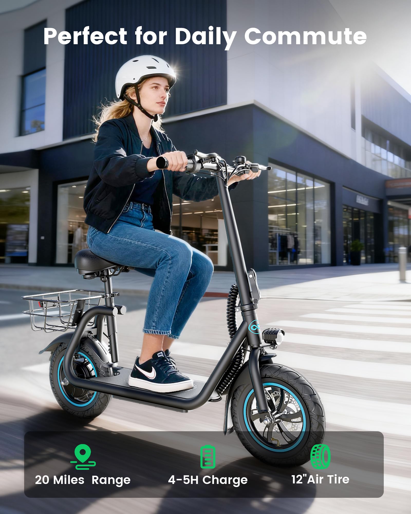 Electric Scooter with Seat & Basket