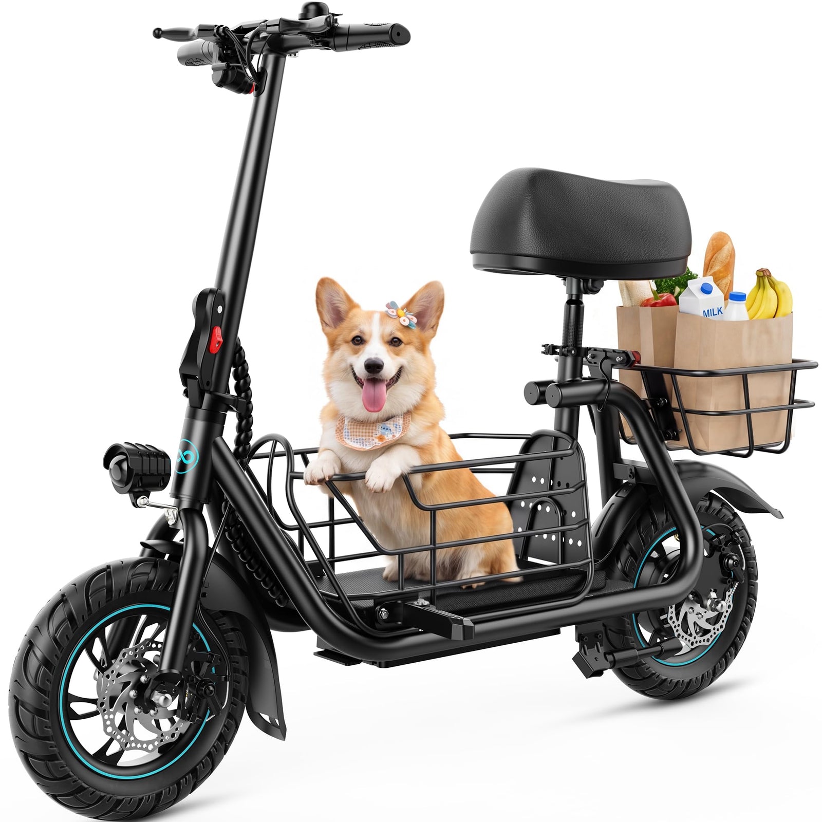 Electric Scooter with Seat & Basket