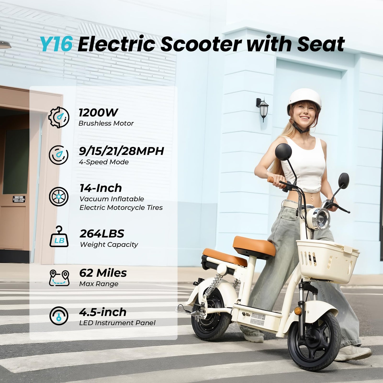Electric Scooter with Seat & Basket