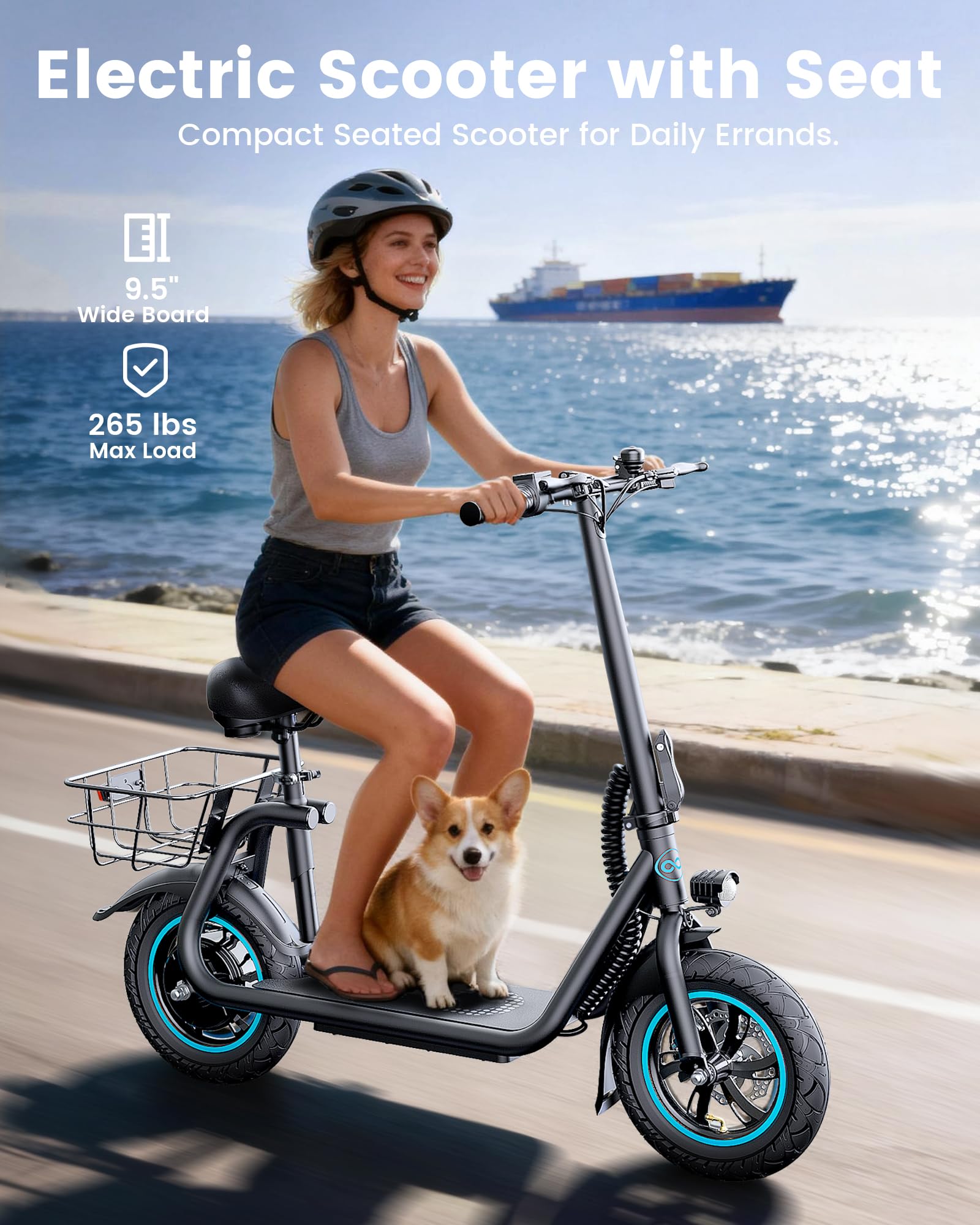 Electric Scooter with Seat & Basket