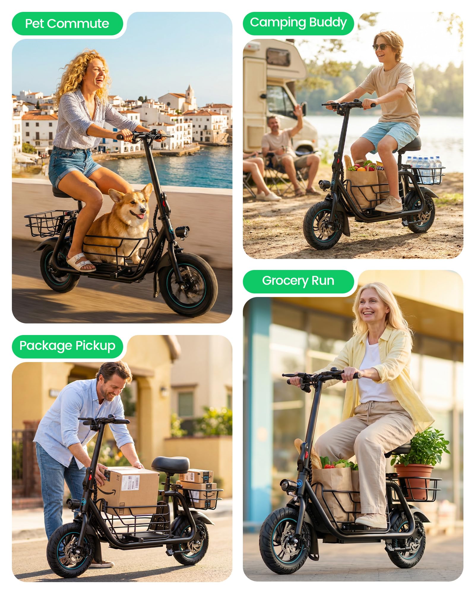 Electric Scooter with Seat & Basket