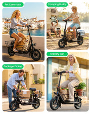 Electric Scooter with Seat & Basket