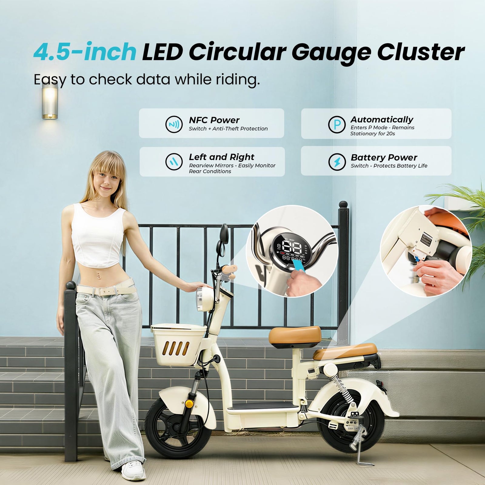 Electric Scooter with Seat & Basket